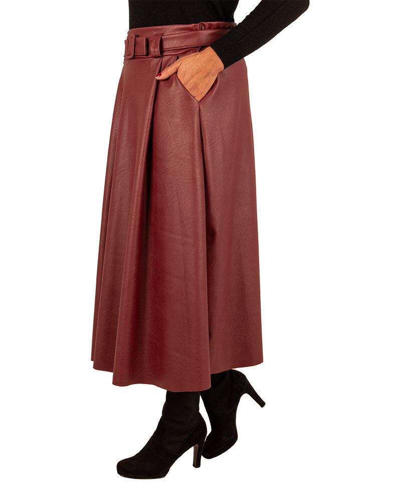 Bordeaux pu rok met riem van El-Vita