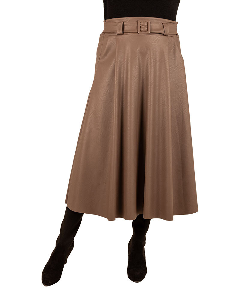 Taupe pu rok met riem van El-Vita