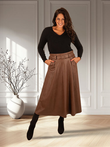 Bruine pu rok met riem