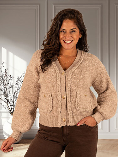 Taupe chenille vest van Moewy