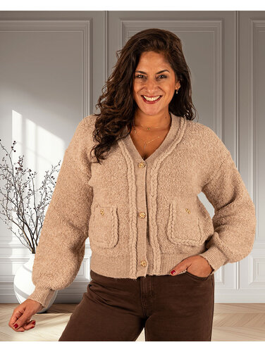 Taupe chenille vest van Moewy