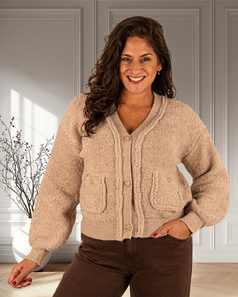Taupe chenille vest van Moewy