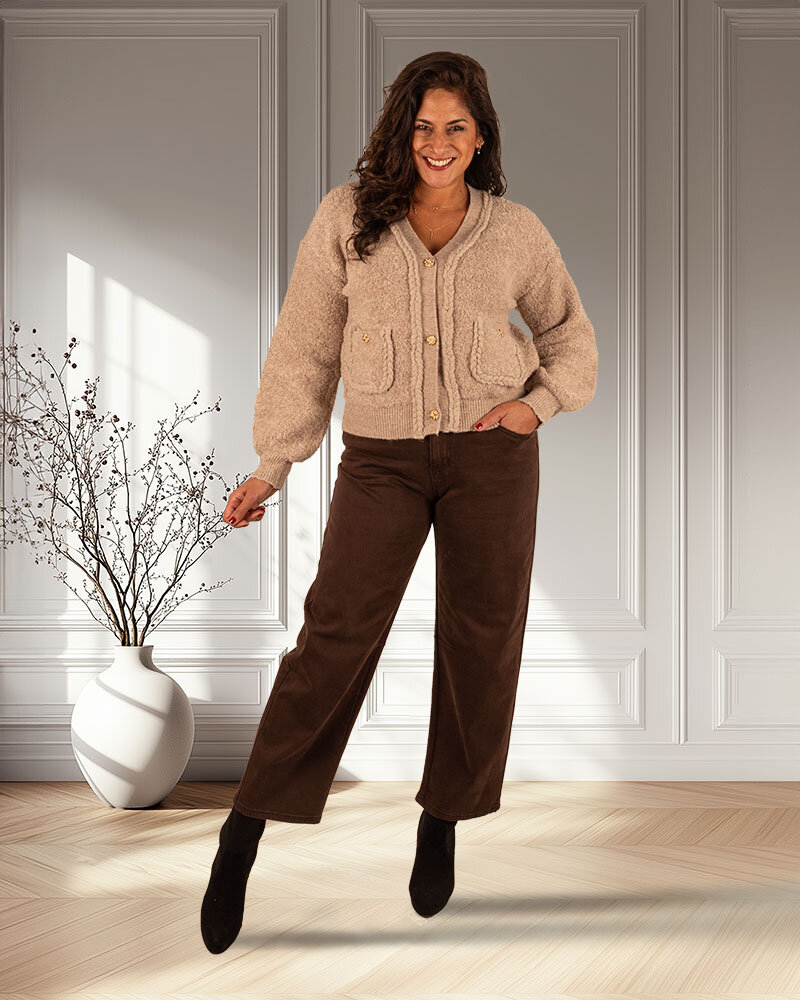 Taupe chenille vest van Moewy