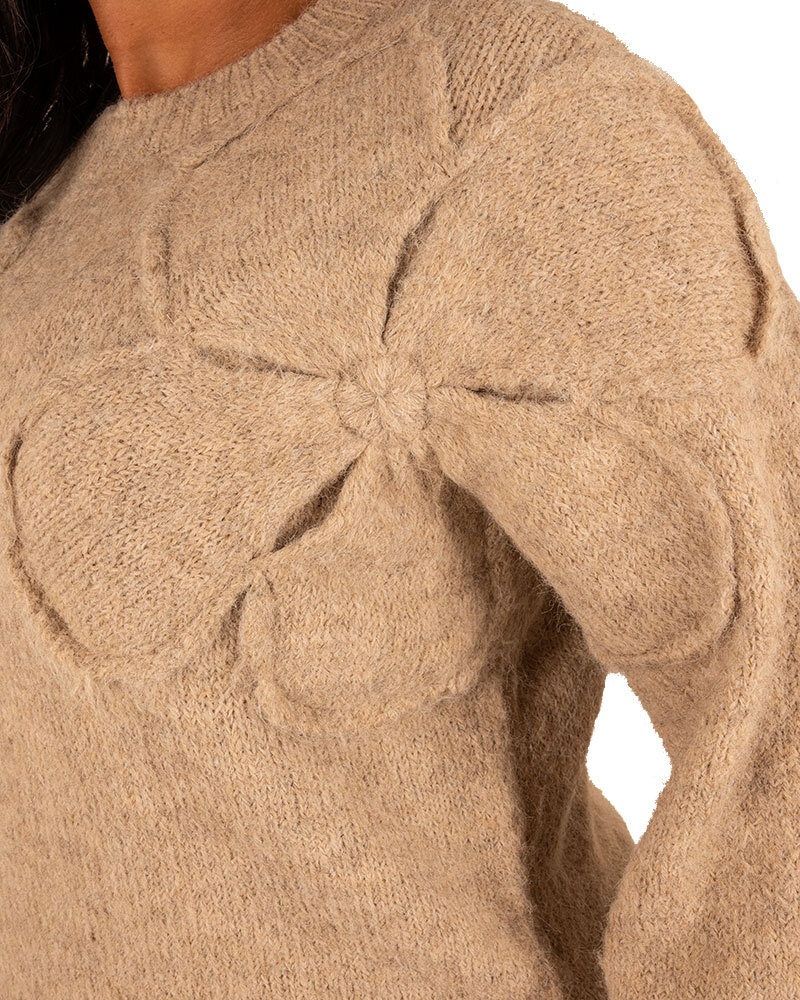 Beige trui bloem van Moewy