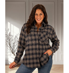 Blauw geruite blouse dubbel strass
