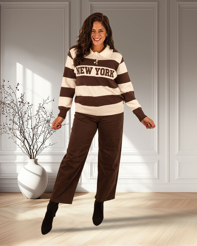 Bruin/ecru polotrui "New York" van Flamant Rose