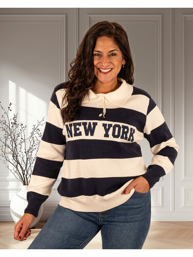 Blauw/ecru  polotrui "New York"