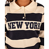 Blauw/ecru polotrui "New York" van Flamant Rose