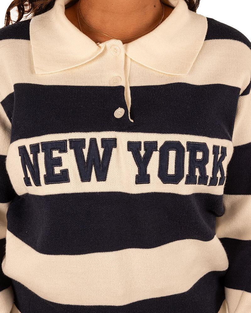 Blauw/ecru polotrui "New York" van Flamant Rose