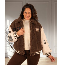 Bruin/beige teddy bomberjack