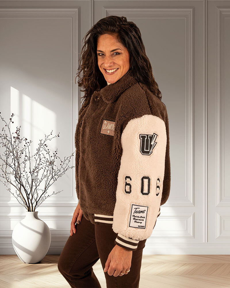 Bruin/beige teddy bomberjack van XLS Studio