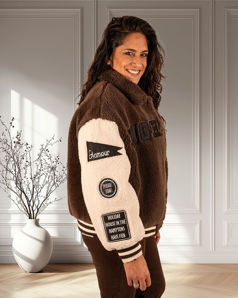 Bruin/beige teddy bomberjack van XLS Studio