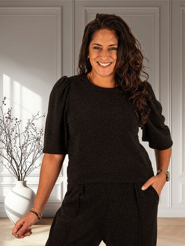 Perla Nera Zwarte glittertop met 3/4 mouw