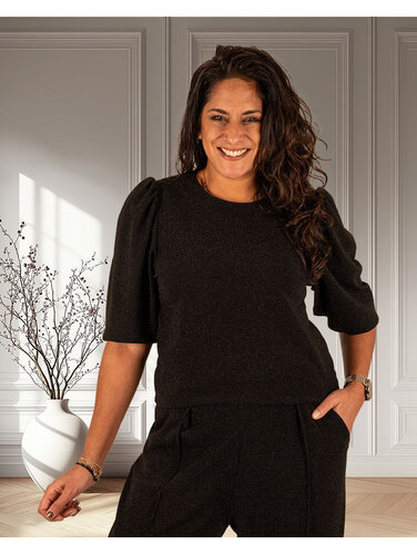 Perla Nera Zwarte glittertop met 3/4 mouw