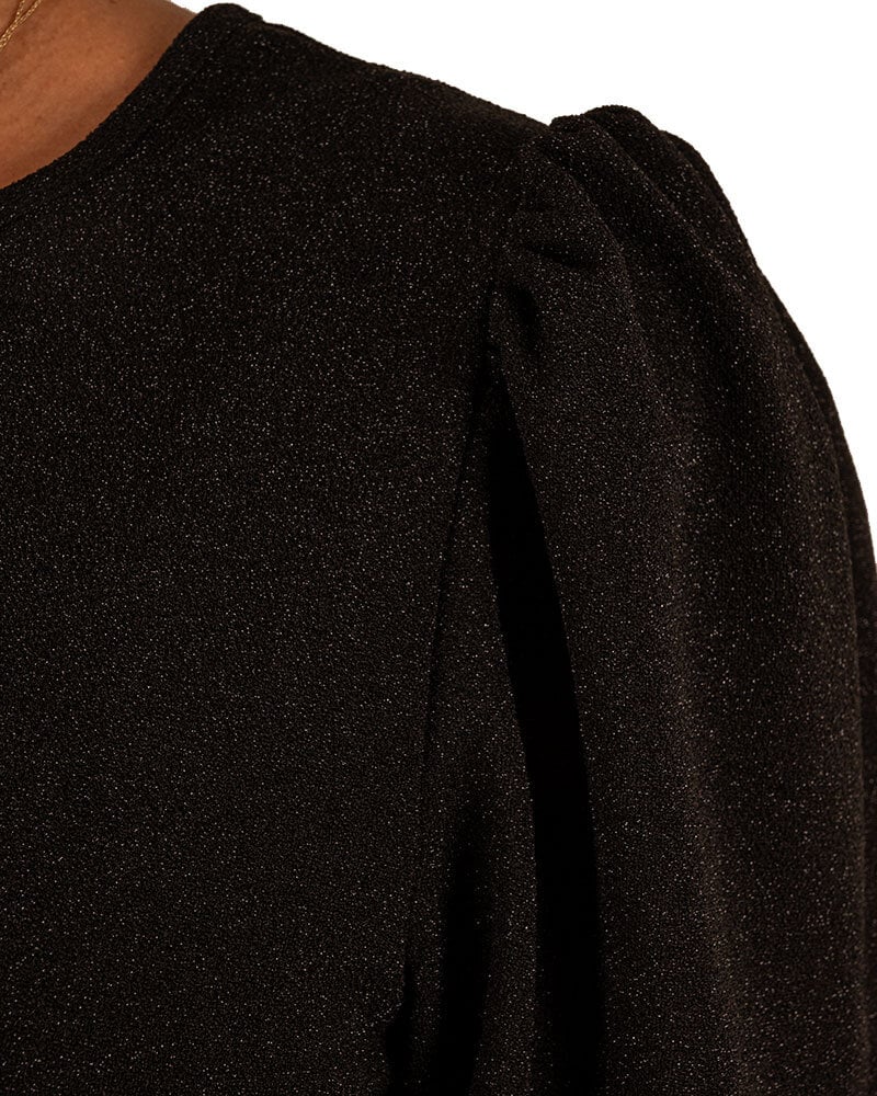 Zwarte glitter top met 3/4 mouw van Perla Nera