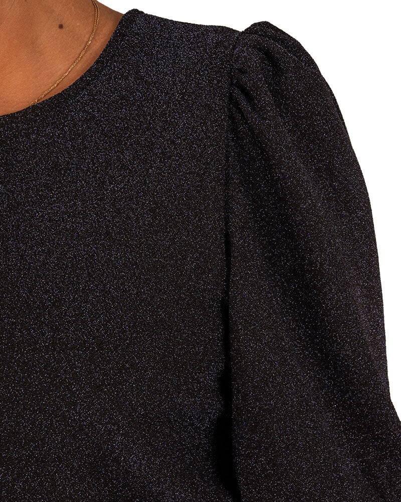Donkerblauwe glitter top met 3/4 mouw van Perla Nera
