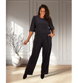 Perla Nera Donkerblauwe glitterpantalon van Perla Nera