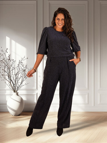 Perla Nera Donkerblauwe glitterpantalon van Perla Nera