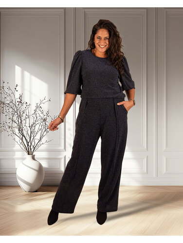 Perla Nera Donkerblauwe glitterpantalon van Perla Nera