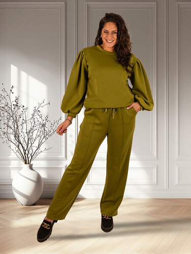 El-Vita Olijfgroen joggingpak pofmouw