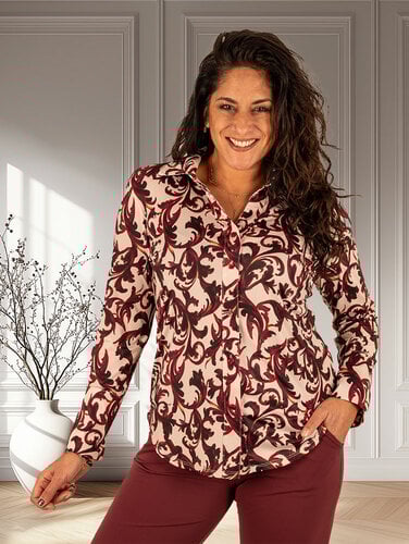 Beige/bordeaux print blouse van Iz Naiz