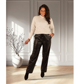 Zwarte wax wide leg broek