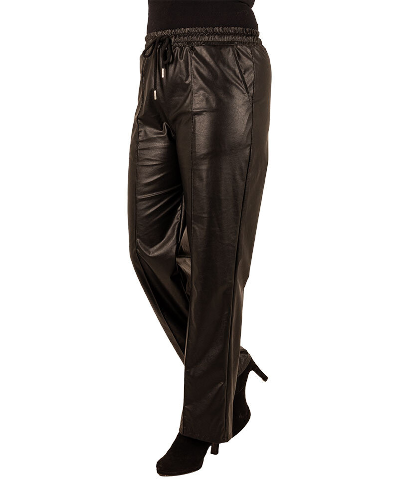 Zwarte wax wide leg broek van El-Vita