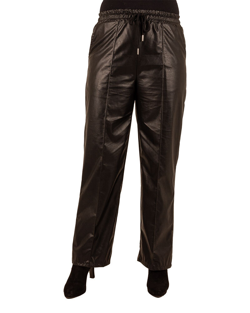 Zwarte wax wide leg broek van El-Vita