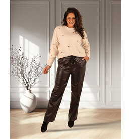 El-Vita Donkerbruine wax wide leg broek