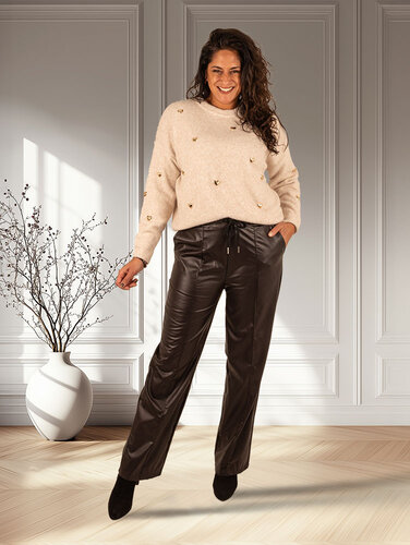 El-Vita Donkerbruine wax wide leg broek