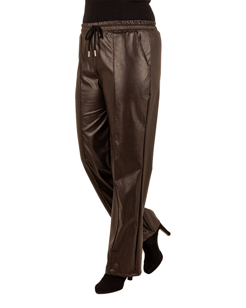 Donkerbruine wax wide leg broek van El-Vita