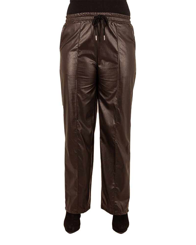 Donkerbruine wax wide leg broek van El-Vita