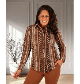 Mi  Piace Espresso boho print travelstof blouse van Mi Piace