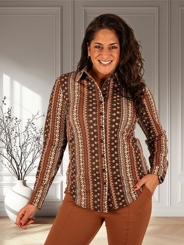 Mi  Piace Espresso boho print travelstof blouse van Mi Piace