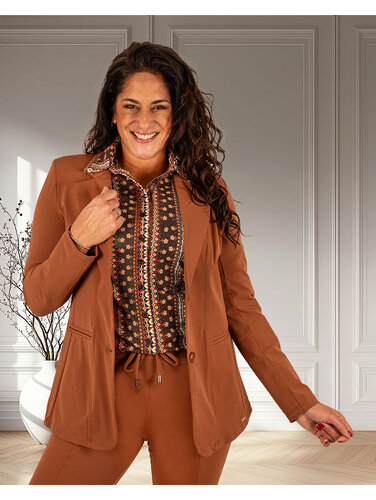 Mi  Piace Caramel halflange travelstof blazer van Mi Piace