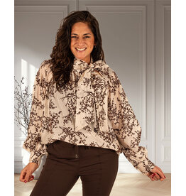 Beige/bruin blouse strikkraag
