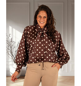 Made in Italy Donkerbruine blouse dots strikkraag