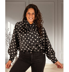 Made in Italy Zwarte blouse dots strikkraag