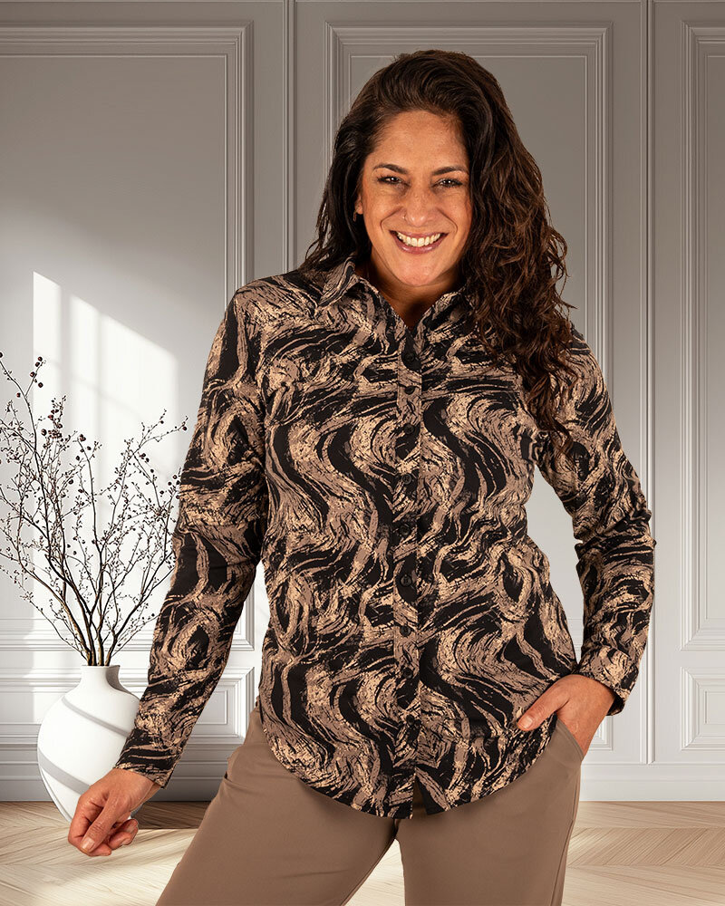 Falcon swirly print travelstof blouse van Mi Piace