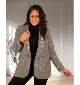 Zwart/wit geruite blazer met pailletten en buttons