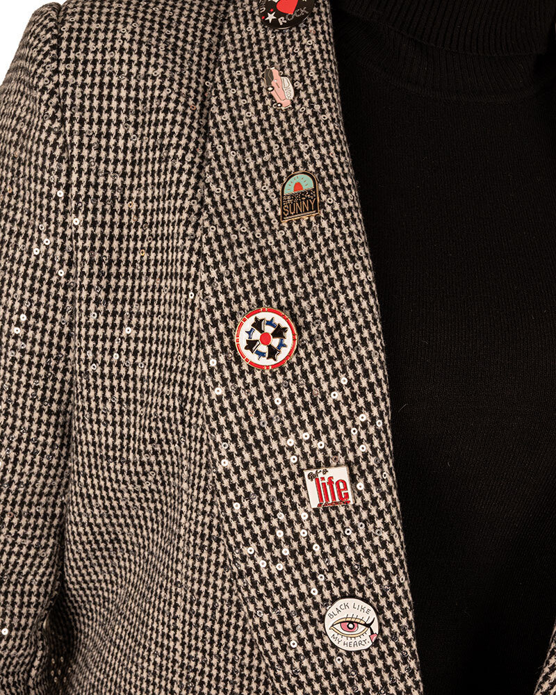 Zwart/wit geruite blazer met pailletten en buttons van Aïkha
