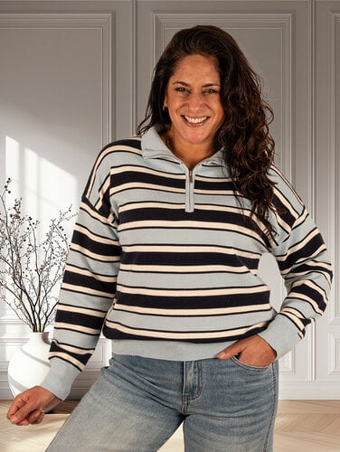 Kilky Lichtblauw/donkerblauw/ecru  polotrui van Kilky
