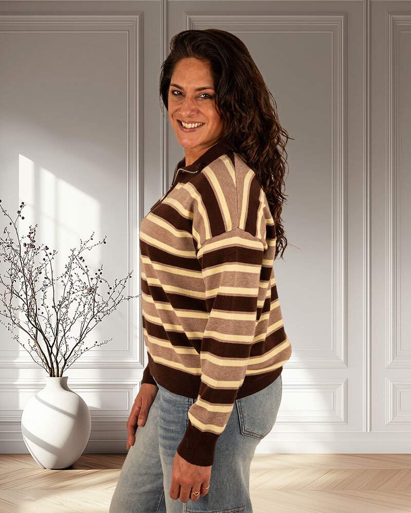Bruin/taupe/lichtgeel polotrui van Kilky