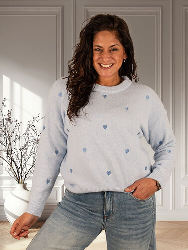 Lichtblauwe trui hartjes