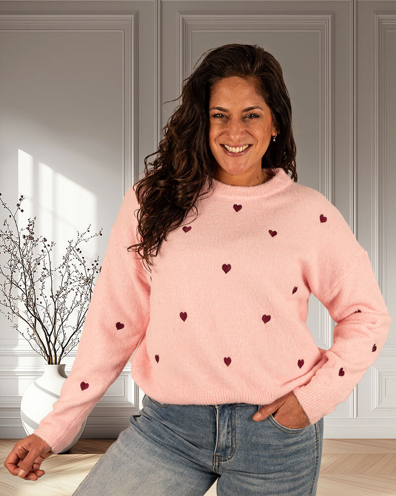 Roze trui hartjes van By Clara