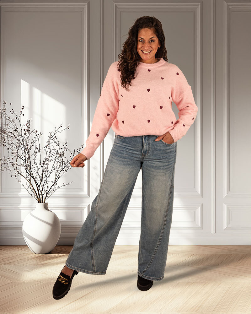 Roze trui hartjes van By Clara