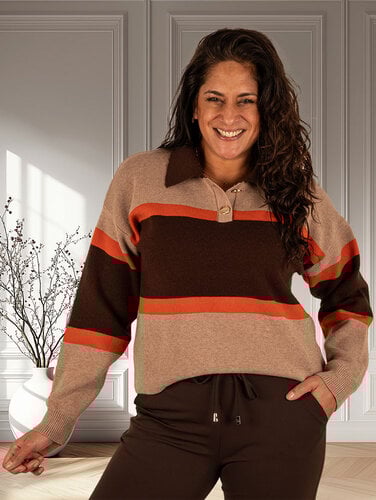 Bruin/taupe/oranje  polotrui