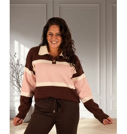 Bruin/roze/ecru  polotrui