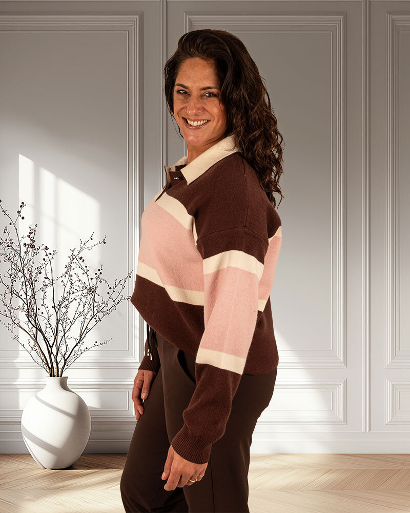 Bruin/roze/ecru polotrui van Millenium