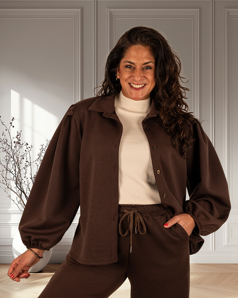 Donkerbruine jogging blouse van El-Vita